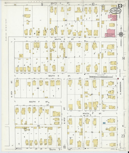 Sanborn Fire Insurance Map from Elwood, Madison County, Indiana (1916), Sheet #0013 - Historic Sanborn Fire Insurance Map Print, vintage old map wall art, antique decor, genealogy gift, Indiana Indiana map