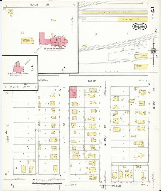 Sanborn Fire Insurance Map from Salina, Saline County, Kansas (1917), Sheet #0005 - Historic Sanborn Fire Insurance Map Print, vintage old map wall art, antique decor, genealogy gift, Kansas Kansas map