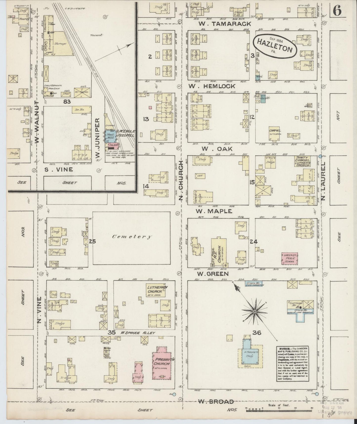 Sanborn Fire Insurance Map from Hazleton, Luzerne County, Pennsylvania (1884), Sheet #0006 - Historic Sanborn Fire Insurance Map Print, vintage old map wall art, antique decor, genealogy gift, Pennsylvania Pennsylvania map