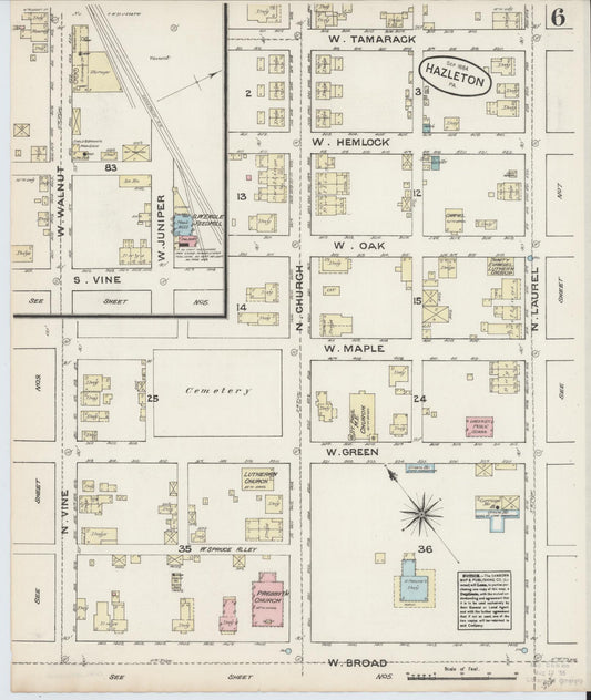 Sanborn Fire Insurance Map from Hazleton, Luzerne County, Pennsylvania (1884), Sheet #0006 - Historic Sanborn Fire Insurance Map Print, vintage old map wall art, antique decor, genealogy gift, Pennsylvania Pennsylvania map