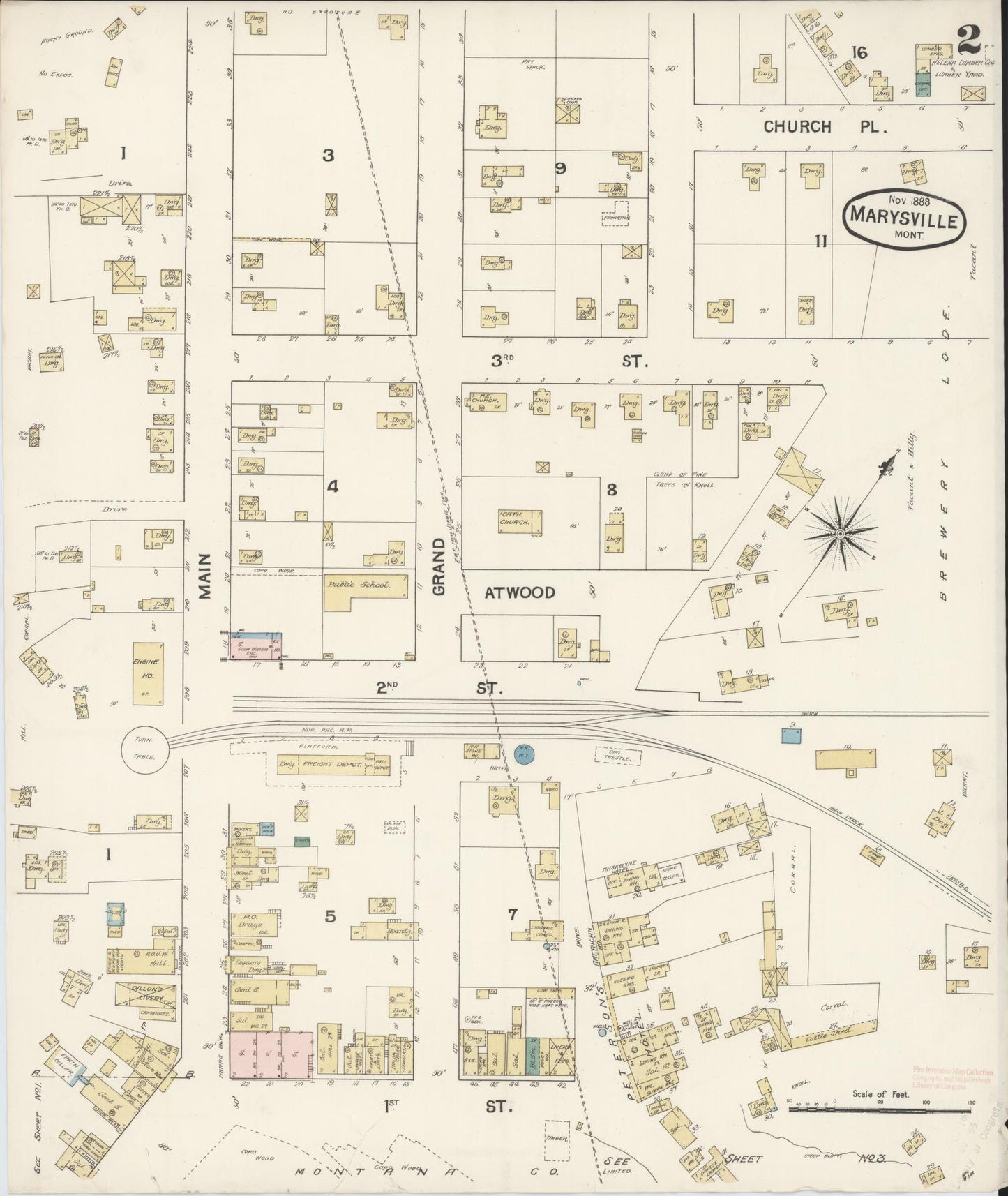 Sanborn Fire Insurance Map from Marysville, Lewis And Clark County, Montana (1888), Sheet #0002 - Complete Map Set gallery image, historic Sanborn map, vintage wall art, Montana Montana