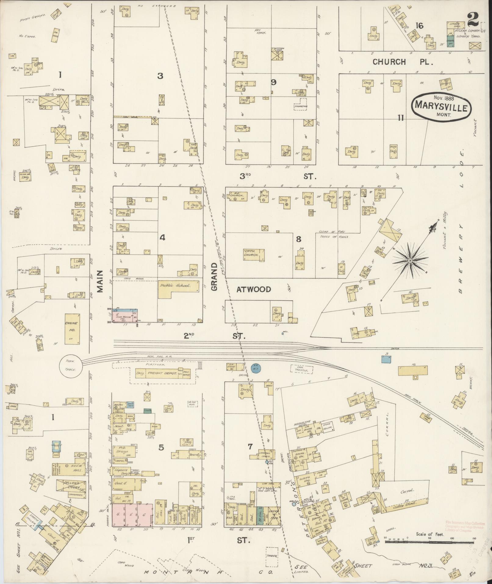Sanborn Fire Insurance Map from Marysville, Lewis And Clark County, Montana (1888), Sheet #0002 - Complete Map Set gallery image, historic Sanborn map, vintage wall art, Montana Montana