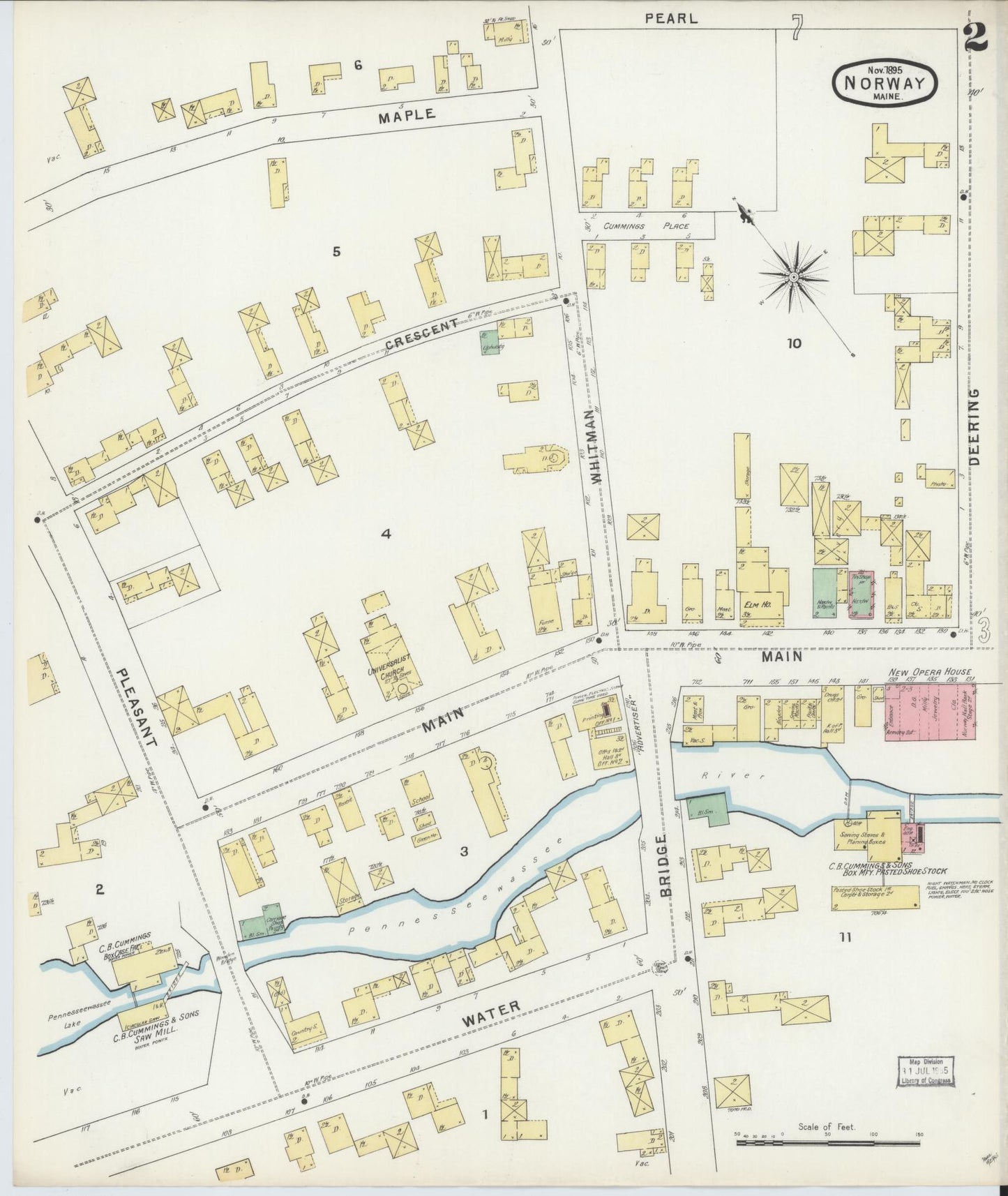 Sanborn Fire Insurance Map from Norway, Oxford County, Maine (1895), Sheet #0002 - Complete Map Set gallery image, historic Sanborn map, vintage wall art, Maine Maine