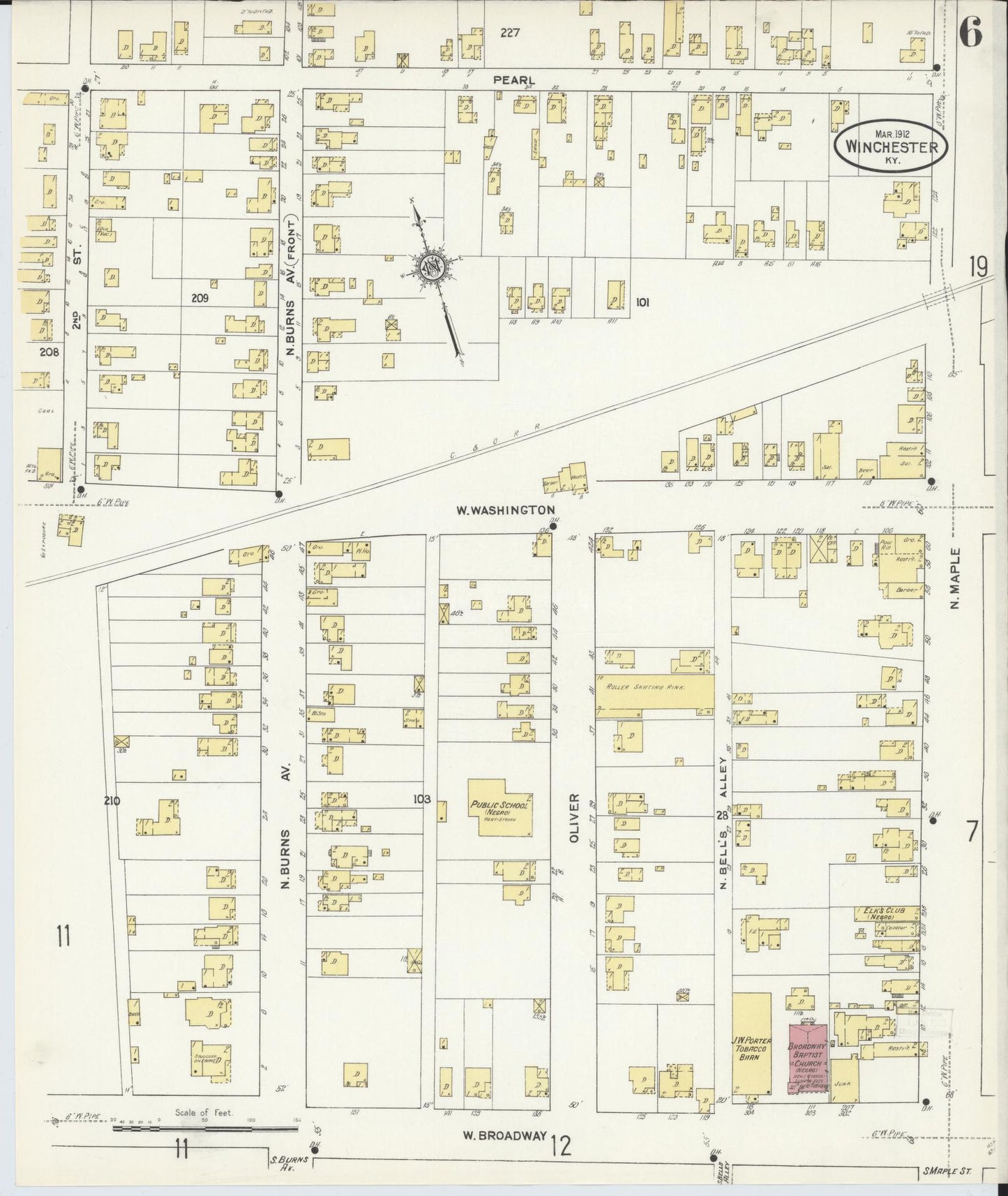 Sanborn Fire Insurance Map from Winchester, Clark County, Kentucky (1912), Sheet #0006 - Complete Map Set gallery image, historic Sanborn map, vintage wall art, Kentucky Kentucky
