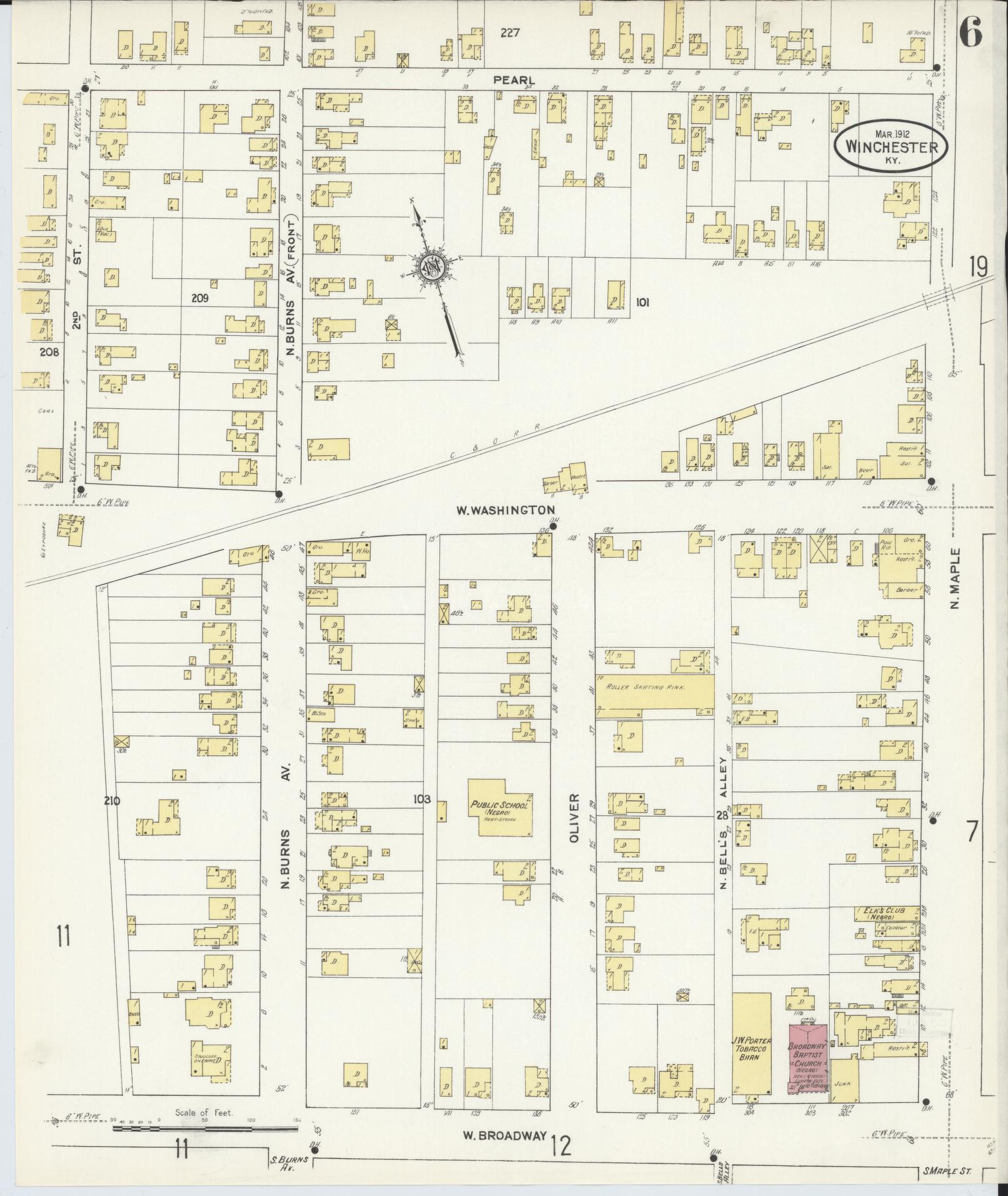 Sanborn Fire Insurance Map from Winchester, Clark County, Kentucky (1912), Sheet #0006 - Complete Map Set gallery image, historic Sanborn map, vintage wall art, Kentucky Kentucky