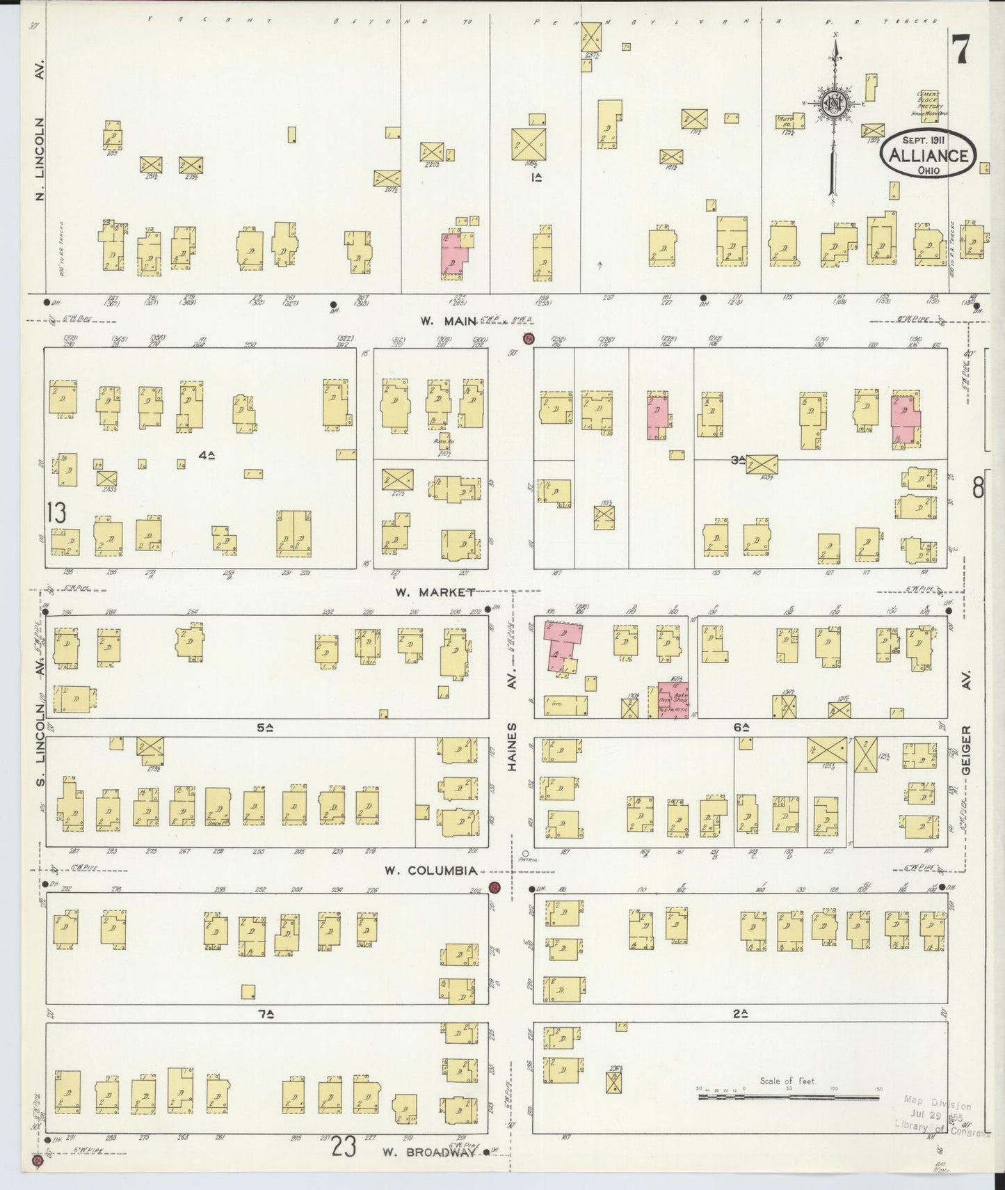 Sanborn Fire Insurance Map from Alliance, Stark County, Ohio (1911), Sheet #0007 - Historic Sanborn Fire Insurance Map Print, vintage old map wall art, antique decor, genealogy gift, Ohio Ohio map