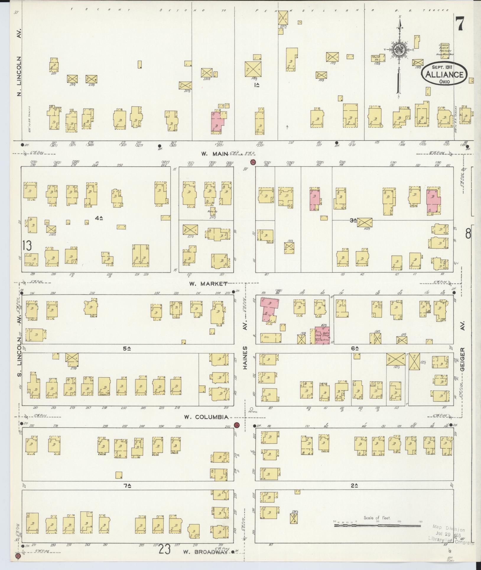 Sanborn Fire Insurance Map from Alliance, Stark County, Ohio (1911), Sheet #0007 - Historic Sanborn Fire Insurance Map Print, vintage old map wall art, antique decor, genealogy gift, Ohio Ohio map