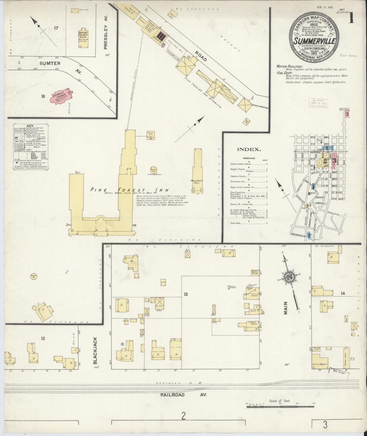 Sanborn Fire Insurance Map from Summerville, Dorchester County, South Carolina (1912), Sheet #0001 - Complete Map Set gallery image, historic Sanborn map, vintage wall art, South Carolina South Carolina