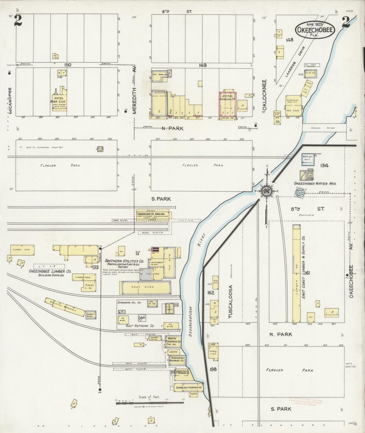 Sanborn Fire Insurance Map from Okeechobee, Okeechobee County, Florida (1925), Sheet #0002 - Complete Map Set gallery image, historic Sanborn map, vintage wall art, Florida Florida