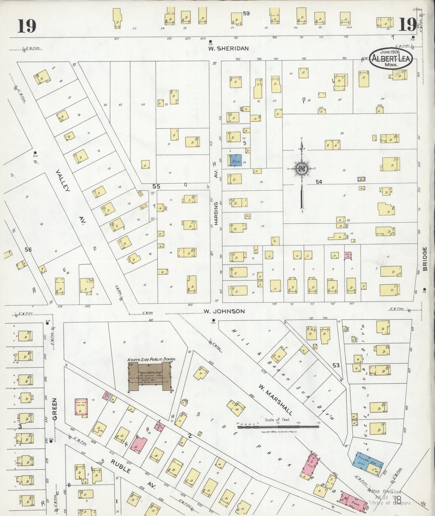 Sanborn Fire Insurance Map from Albert Lea, Freeborn County, Minnesota (1926), Sheet #0019 - Historic Sanborn Fire Insurance Map Print, vintage old map wall art, antique decor, genealogy gift, Minnesota Minnesota map