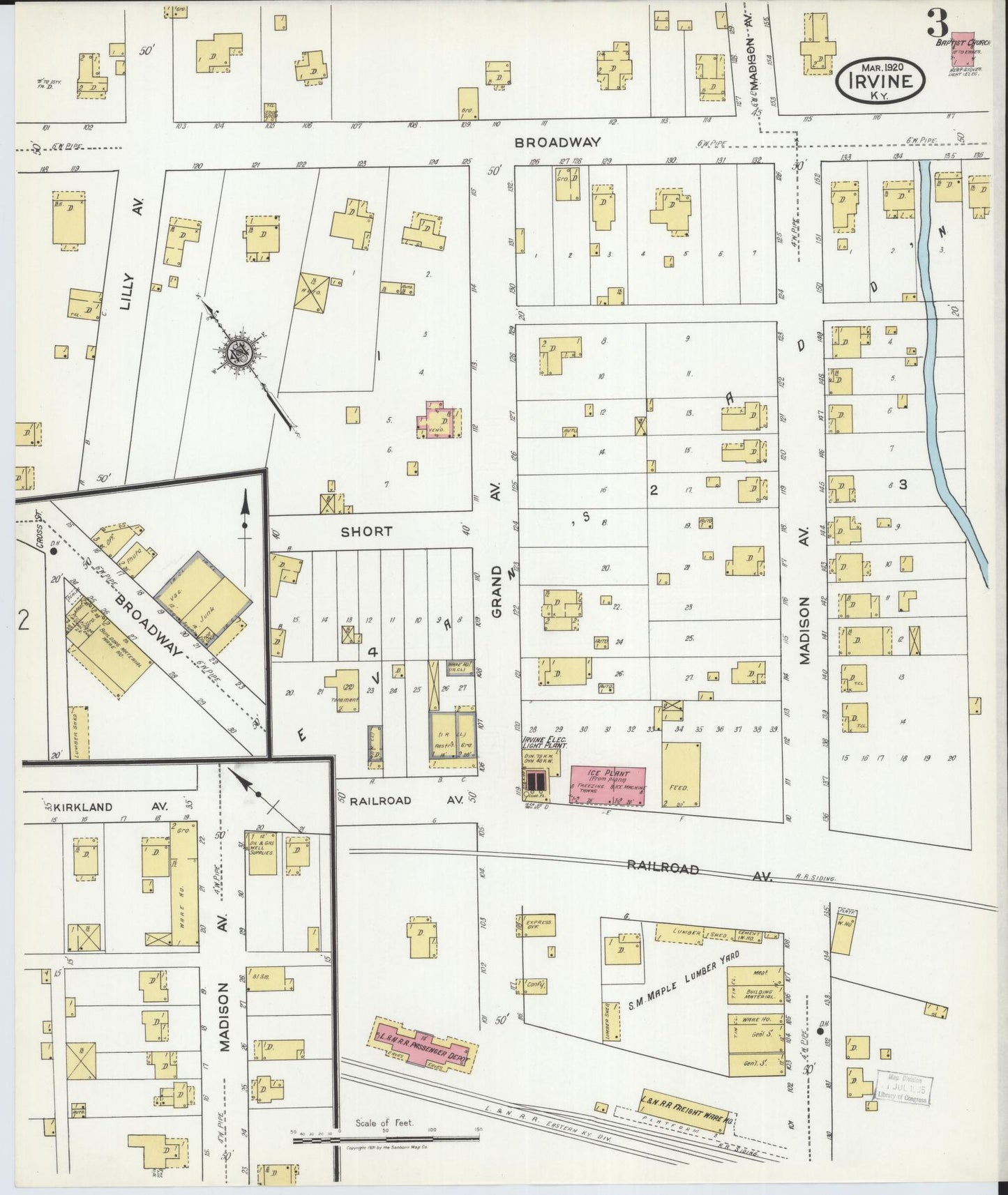 Sanborn Fire Insurance Map from Irvine, Estill County, Kentucky (1920), Sheet #0003 - Complete Map Set gallery image, historic Sanborn map, vintage wall art, Kentucky Kentucky