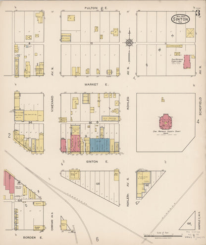 Sanborn Fire Insurance Map from Sinton, San Patricio County, Texas (1922), Sheet #0003 - Historic Sanborn Fire Insurance Map Print, vintage old map wall art, antique decor, genealogy gift, Texas Texas map