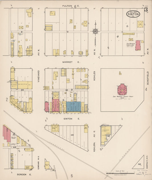 Sanborn Fire Insurance Map from Sinton, San Patricio County, Texas (1922), Sheet #0003 - Historic Sanborn Fire Insurance Map Print, vintage old map wall art, antique decor, genealogy gift, Texas Texas map