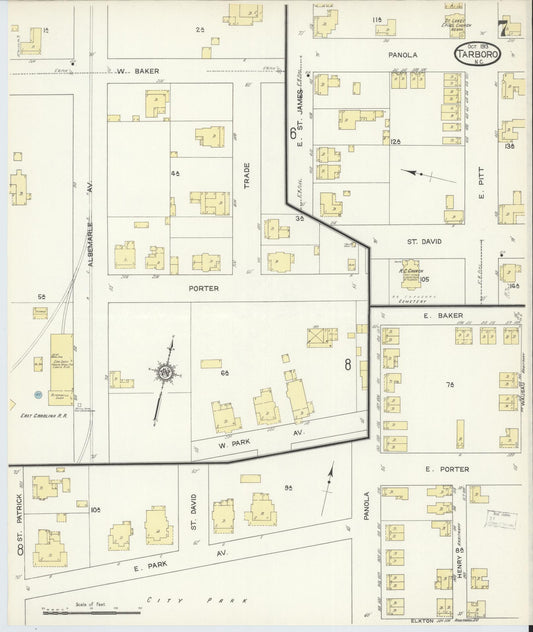Sanborn Fire Insurance Map from Tarboro, Edgecombe County, North Carolina (1913), Sheet #0007 - Historic Sanborn Fire Insurance Map Print, vintage old map wall art, antique decor, genealogy gift, North Carolina North Carolina map