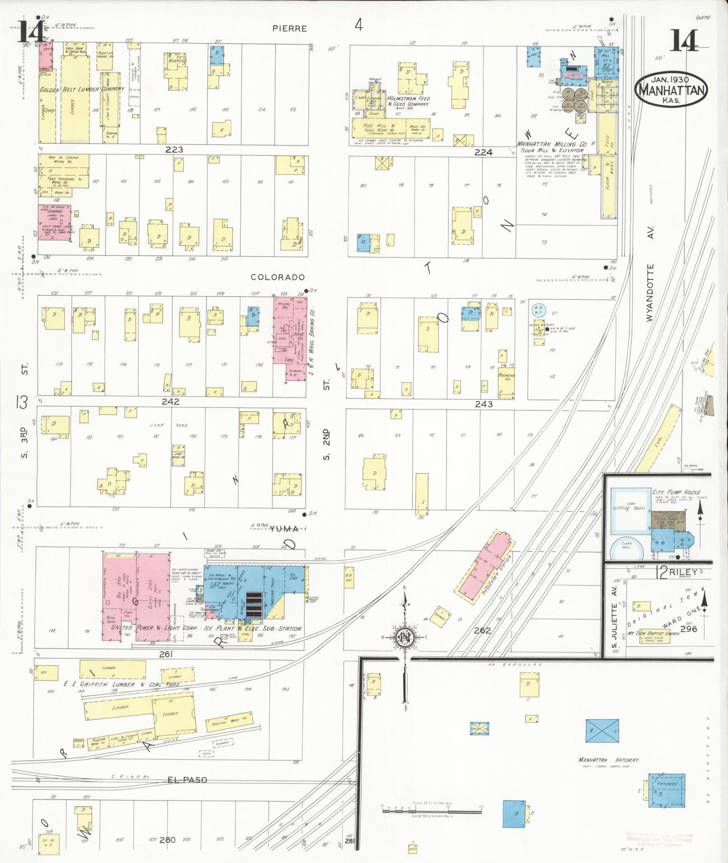 Sanborn Fire Insurance Map from Manhattan, Riley County, Kansas (1930), Sheet #0014 - Complete Map Set gallery image, historic Sanborn map, vintage wall art, Kansas Kansas