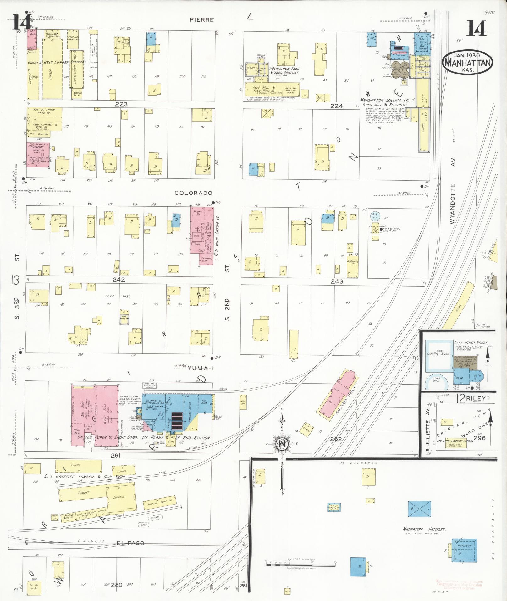Sanborn Fire Insurance Map from Manhattan, Riley County, Kansas (1930), Sheet #0014 - Complete Map Set gallery image, historic Sanborn map, vintage wall art, Kansas Kansas