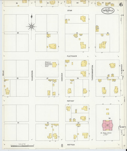 Sanborn Fire Insurance Map from Gainesville, Cooke County, Texas (1908), Sheet #0006 - Historic Sanborn Fire Insurance Map Print, vintage old map wall art, antique decor, genealogy gift, Texas Texas map