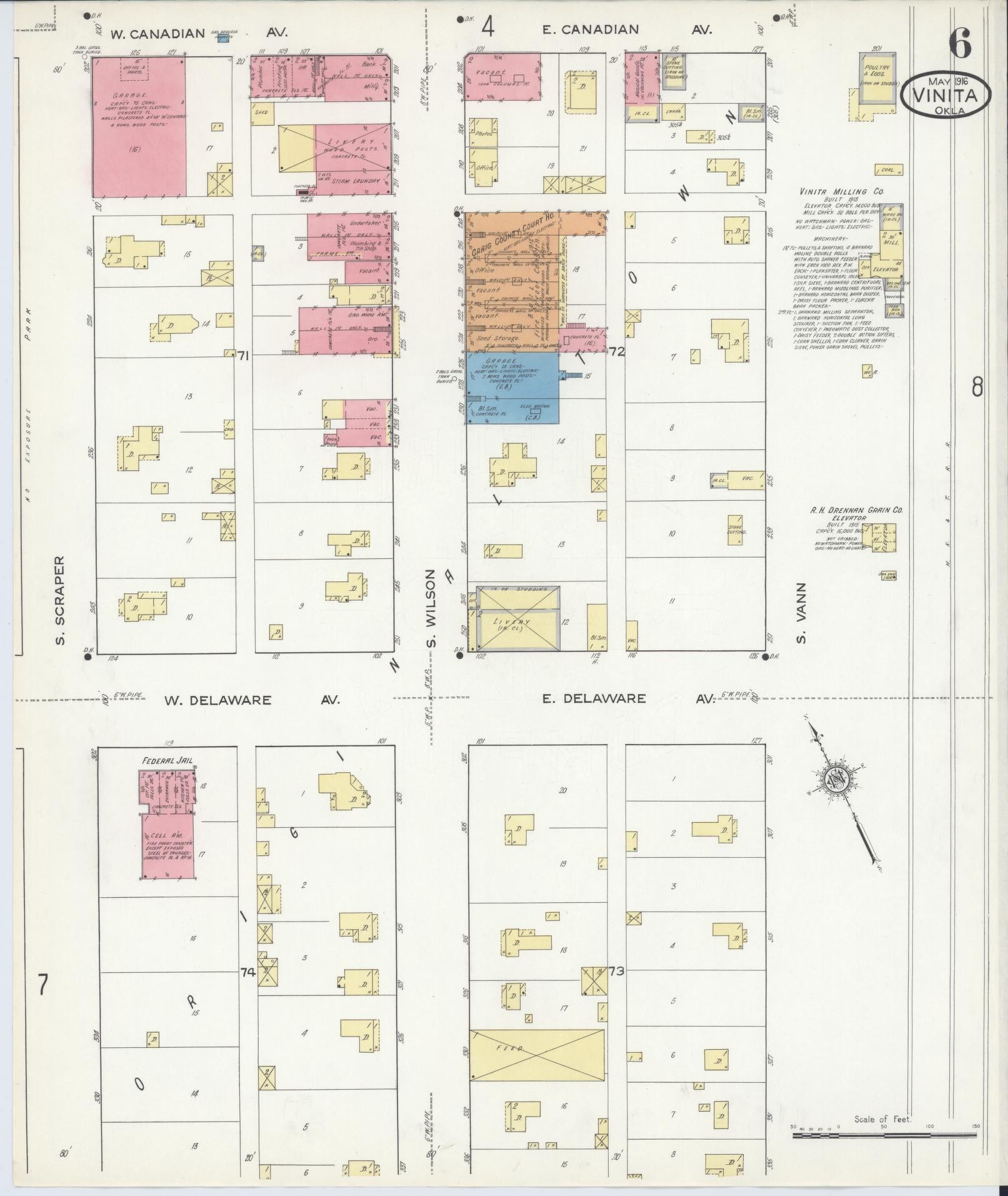 Sanborn Fire Insurance Map from Vinita, Craig County, Oklahoma (1916), Sheet #0006 - Complete Map Set gallery image, historic Sanborn map, vintage wall art, Oklahoma Oklahoma