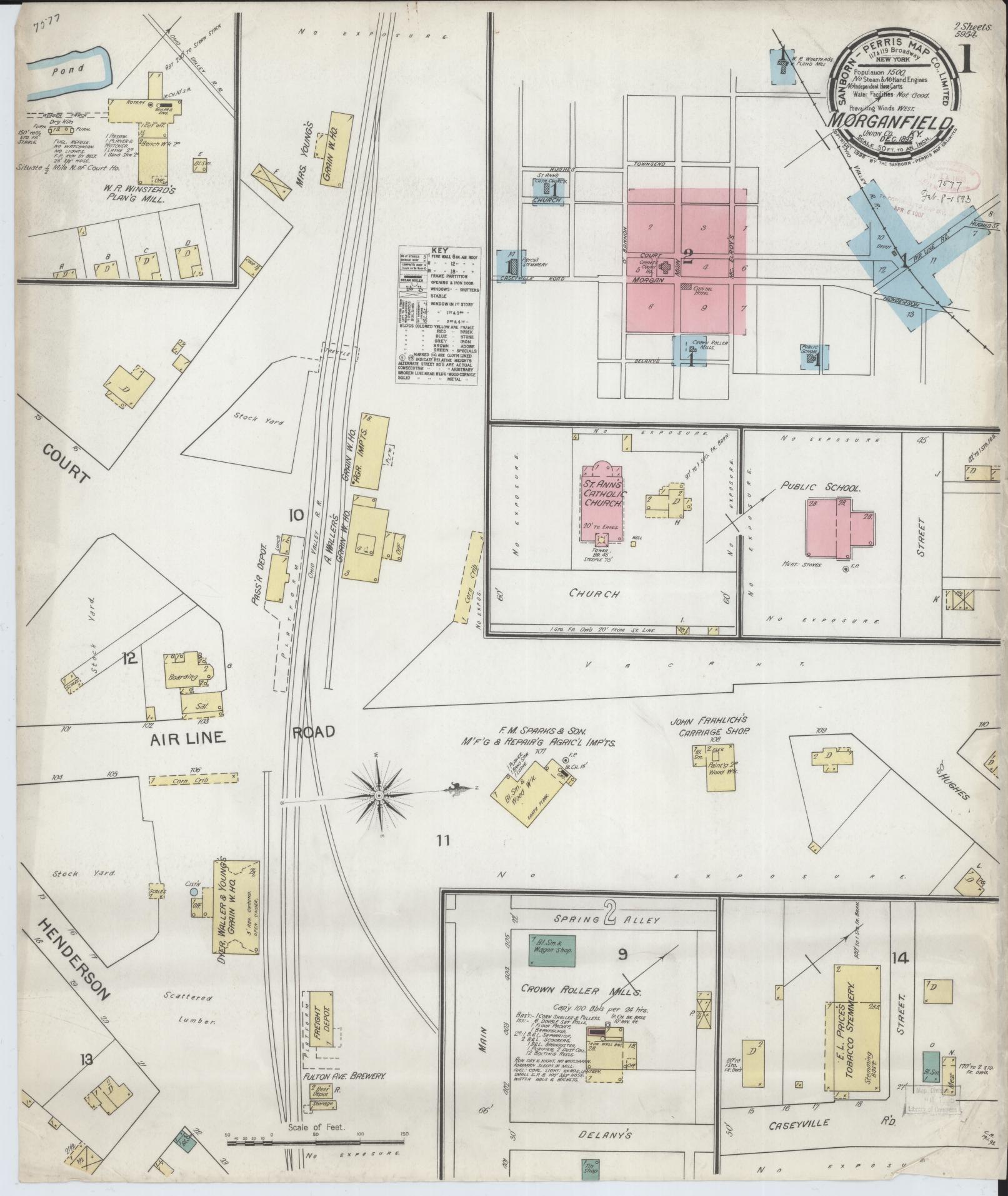 Sanborn Fire Insurance Map from Morganfield, Union County, Kentucky (1892), Sheet #0001 - Complete Map Set gallery image, historic Sanborn map, vintage wall art, Kentucky Kentucky