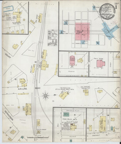 Sanborn Fire Insurance Map from Morganfield, Union County, Kentucky (1892), Sheet #0001 - Complete Map Set gallery image, historic Sanborn map, vintage wall art, Kentucky Kentucky