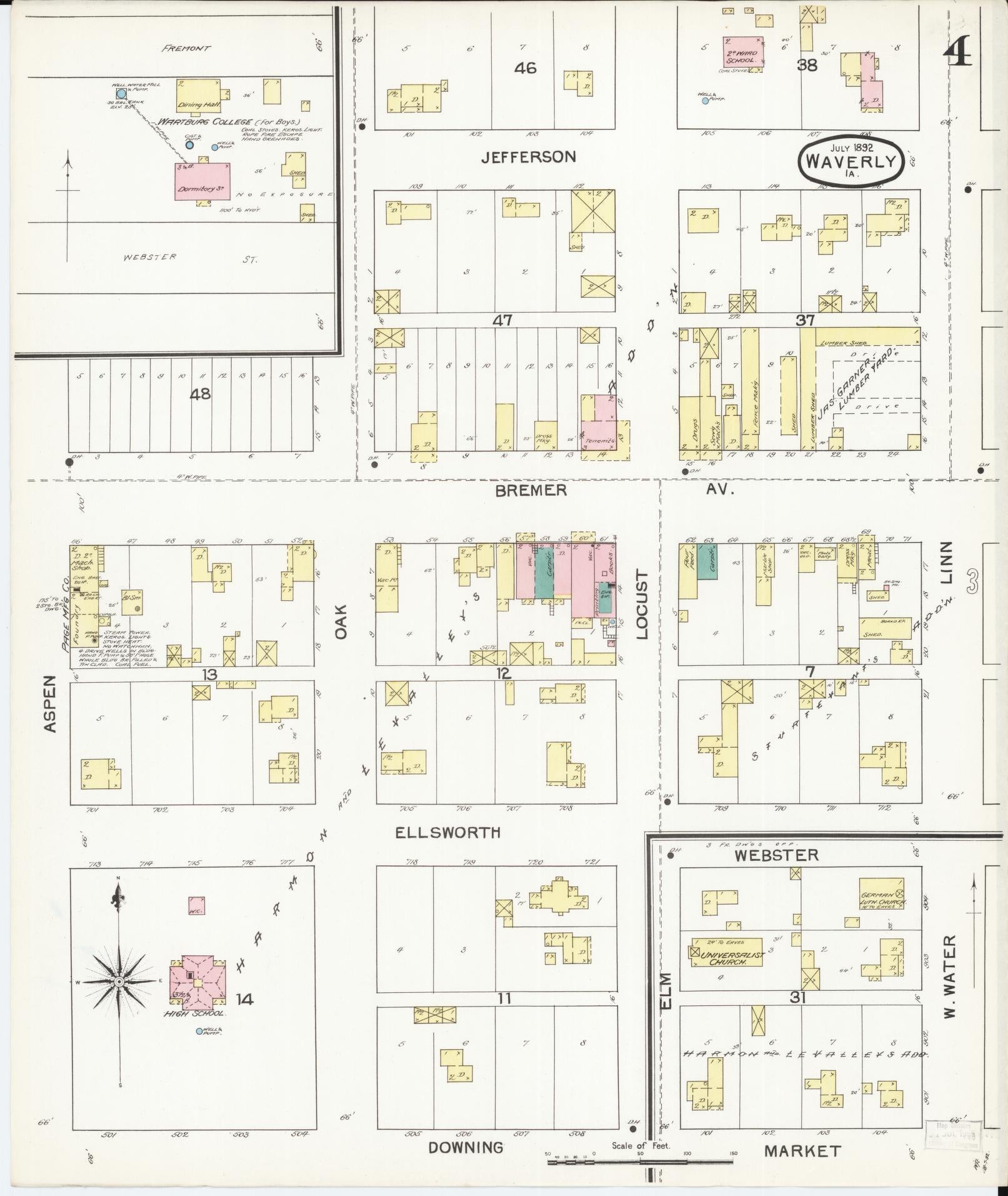 Sanborn Fire Insurance Map from Waverly, Bremer County, Iowa (1892), Sheet #0004 - Historic Sanborn Fire Insurance Map Print