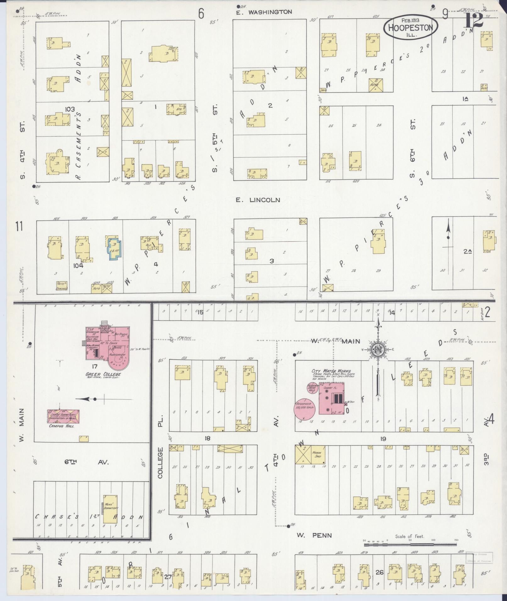Sanborn Fire Insurance Map from Hoopeston, Vermilion County, Illinois (1913), Sheet #0012 - Complete Map Set gallery image, historic Sanborn map, vintage wall art, Illinois Illinois