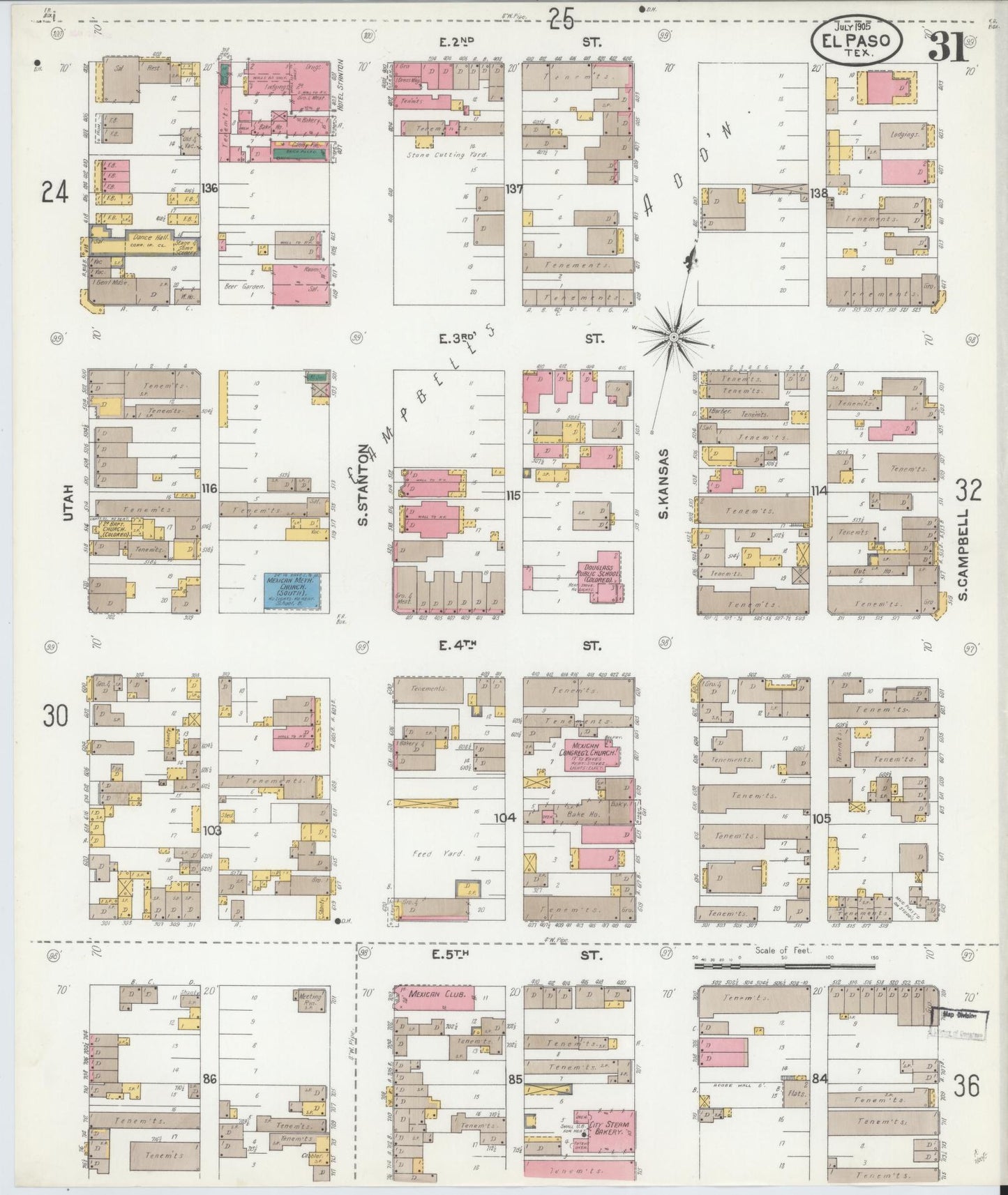 Sanborn Fire Insurance Map from El Paso, El Paso County, Texas (1905), Sheet #0031 - Complete Map Set gallery image, historic Sanborn map, vintage wall art, Texas Texas
