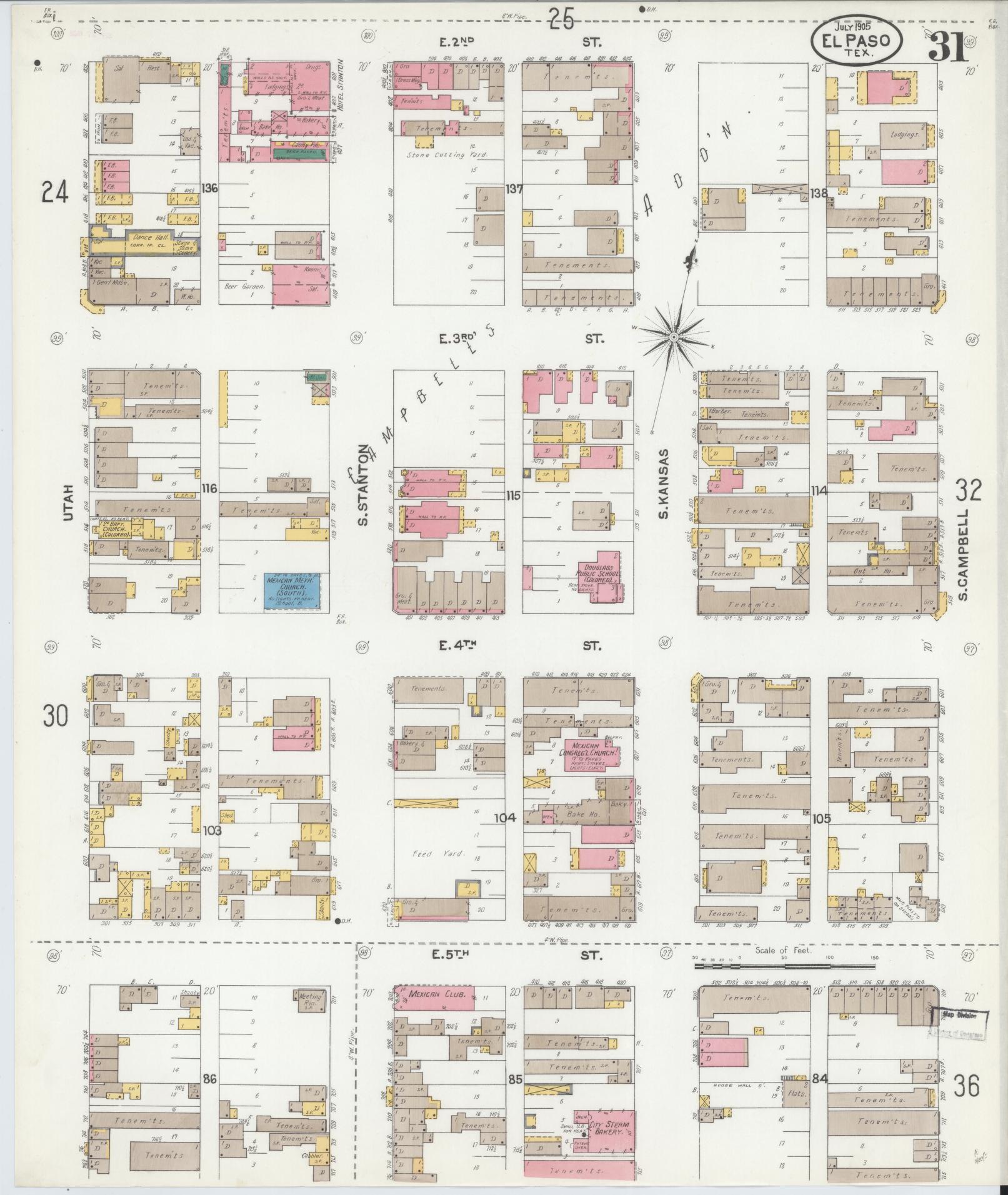 Sanborn Fire Insurance Map from El Paso, El Paso County, Texas (1905), Sheet #0031 - Complete Map Set gallery image, historic Sanborn map, vintage wall art, Texas Texas