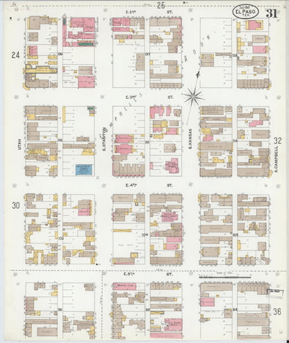 Sanborn Fire Insurance Map from El Paso, El Paso County, Texas (1905), Sheet #0031 - Complete Map Set gallery image, historic Sanborn map, vintage wall art, Texas Texas