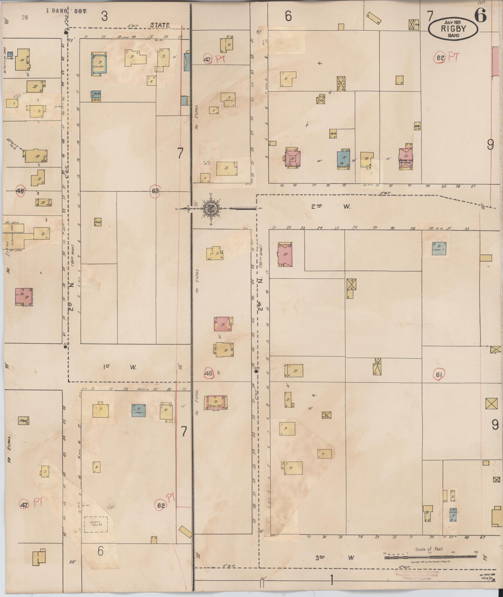 Sanborn Fire Insurance Map from Rigby, Jefferson County, Idaho (1943), Sheet #0006 - Historic Sanborn Fire Insurance Map Print, vintage old map wall art, antique decor, genealogy gift, Idaho Idaho map