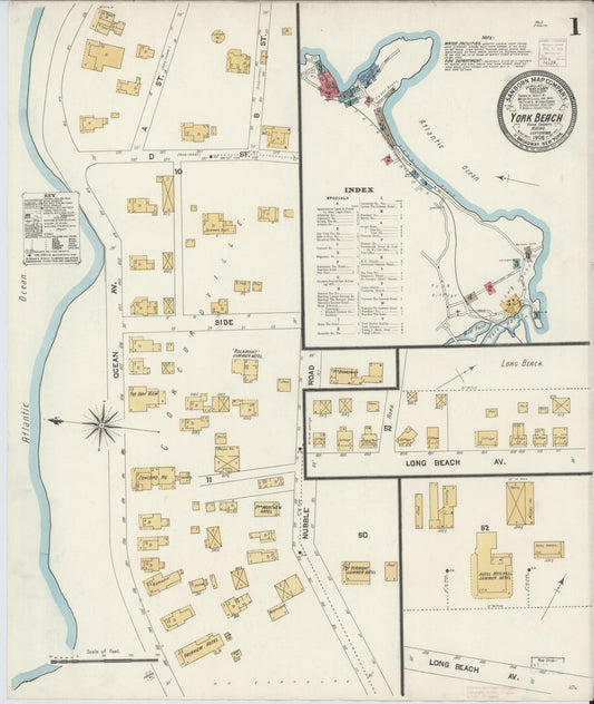 Sanborn Fire Insurance Map from York Beach, York County, Maine (1906), Sheet #0001 - Historic Sanborn Fire Insurance Map Print, vintage old map wall art, antique decor, genealogy gift, Maine Maine map