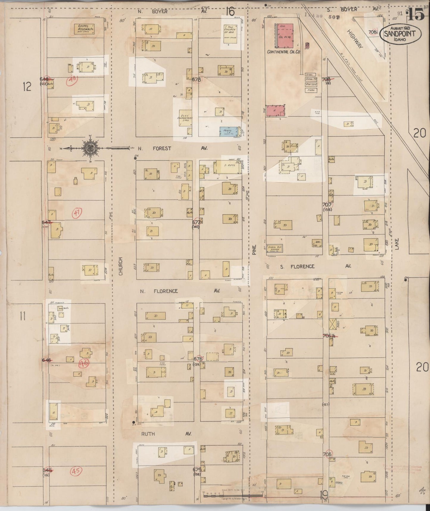 Sanborn Fire Insurance Map from Sandpoint, Bonner County, Idaho (1948), Sheet #0015 - Historic Sanborn Fire Insurance Map Print, vintage old map wall art, antique decor, genealogy gift, Idaho Idaho map