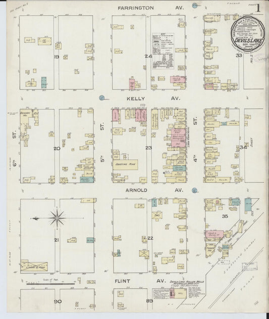 Sanborn Fire Insurance Map from Devils Lake, Ramsey County, North Dakota (1886), Sheet #0001 - Complete Map Set gallery image, historic Sanborn map, vintage wall art, North Dakota North Dakota