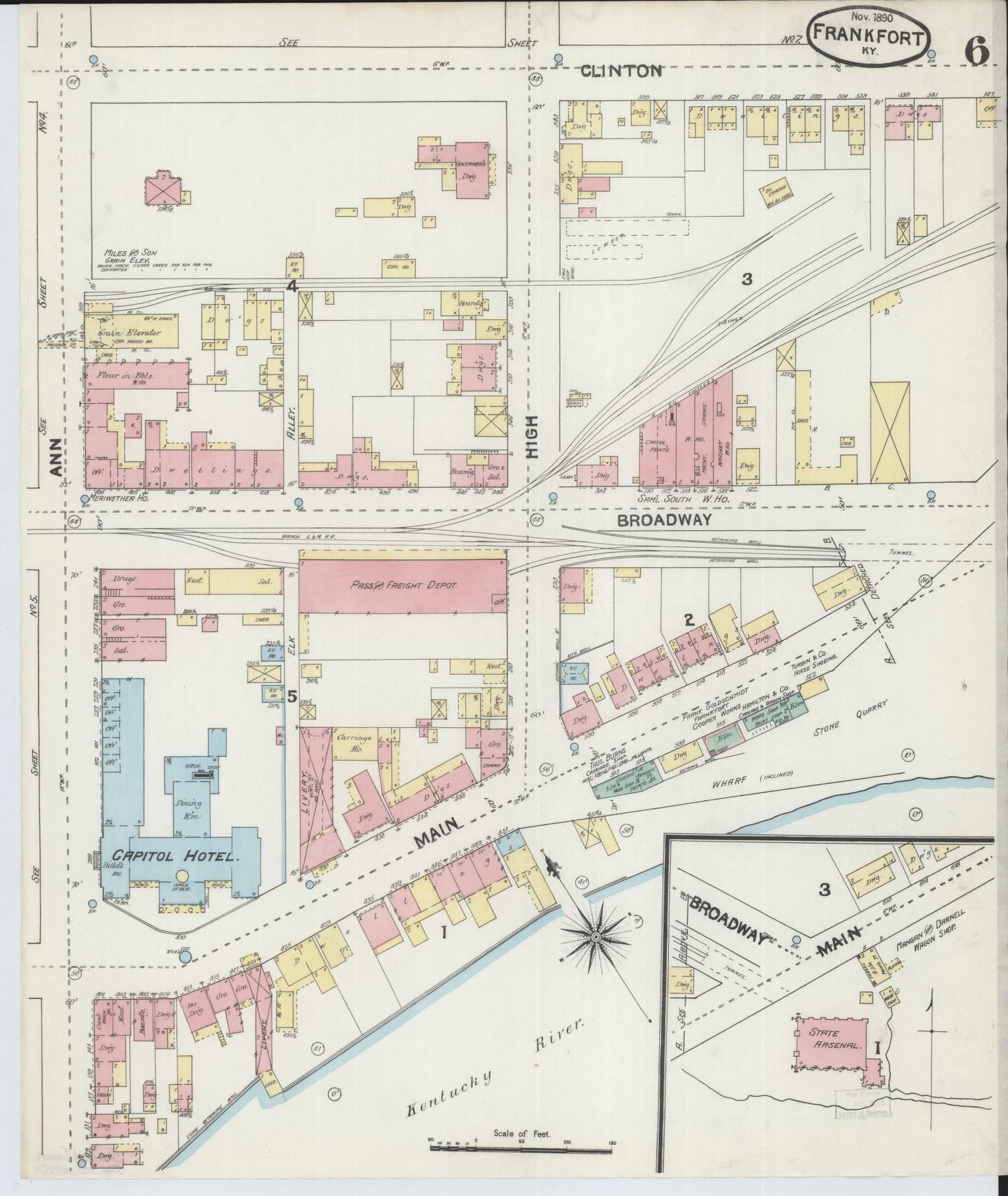 Sanborn Fire Insurance Map from Frankfort, Franklin County, Kentucky (1890), Sheet #0006 - Complete Map Set gallery image, historic Sanborn map, vintage wall art, Kentucky Kentucky