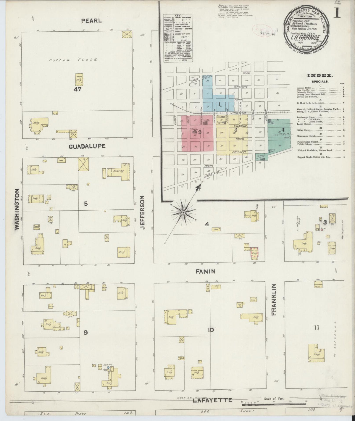 Sanborn Fire Insurance Map from La Grange, Fayette County, Texas (1890), Sheet #0001 - Complete Map Set gallery image, historic Sanborn map, vintage wall art, Texas Texas