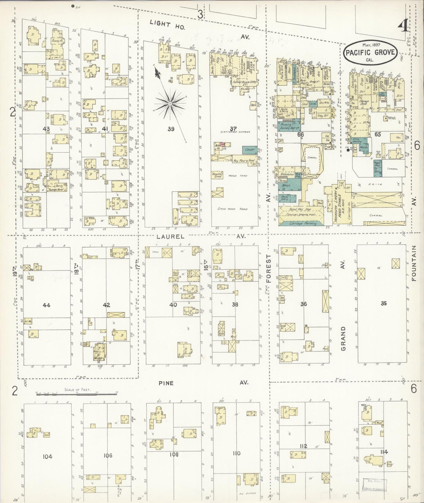 Sanborn Fire Insurance Map from Pacific Grove, Monterey County, California (1897), Sheet #0004 - Complete Map Set gallery image, historic Sanborn map, vintage wall art, California California