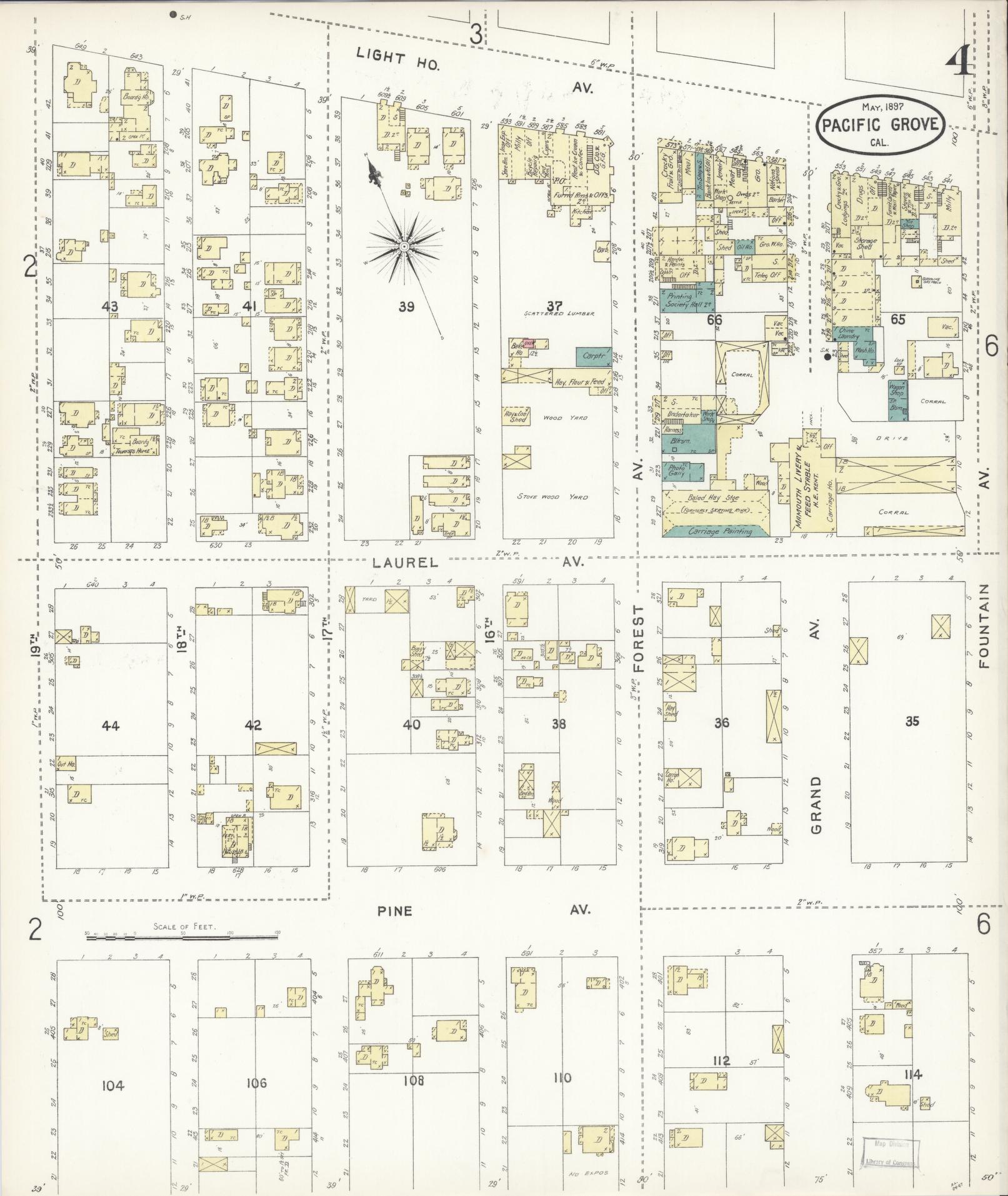 Sanborn Fire Insurance Map from Pacific Grove, Monterey County, California (1897), Sheet #0004 - Complete Map Set gallery image, historic Sanborn map, vintage wall art, California California