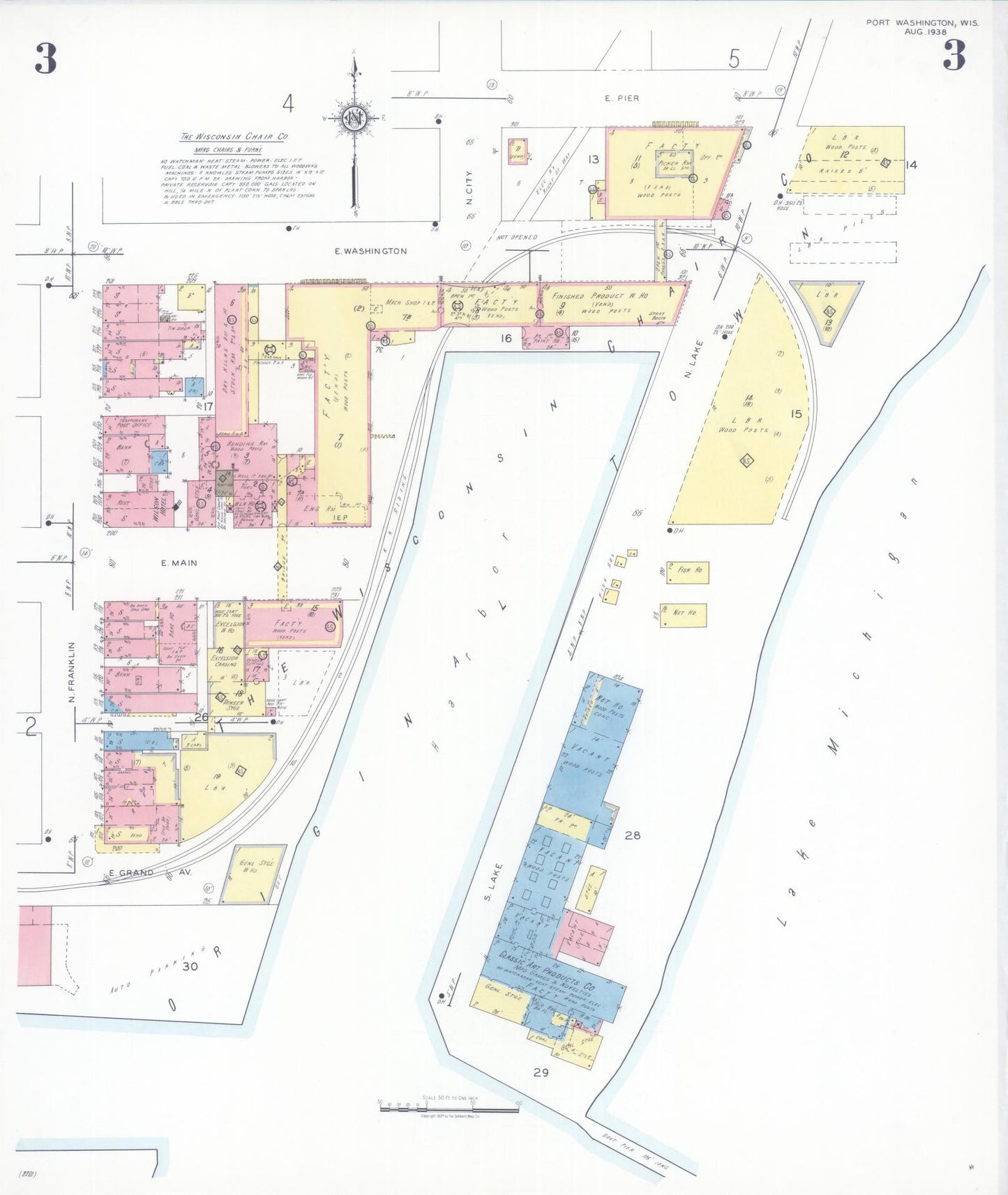Sanborn Fire Insurance Map from Port Washington, Ozaukee County, Wisconsin (1938), Sheet #0003 - Complete Map Set gallery image, historic Sanborn map, vintage wall art, Wisconsin Wisconsin