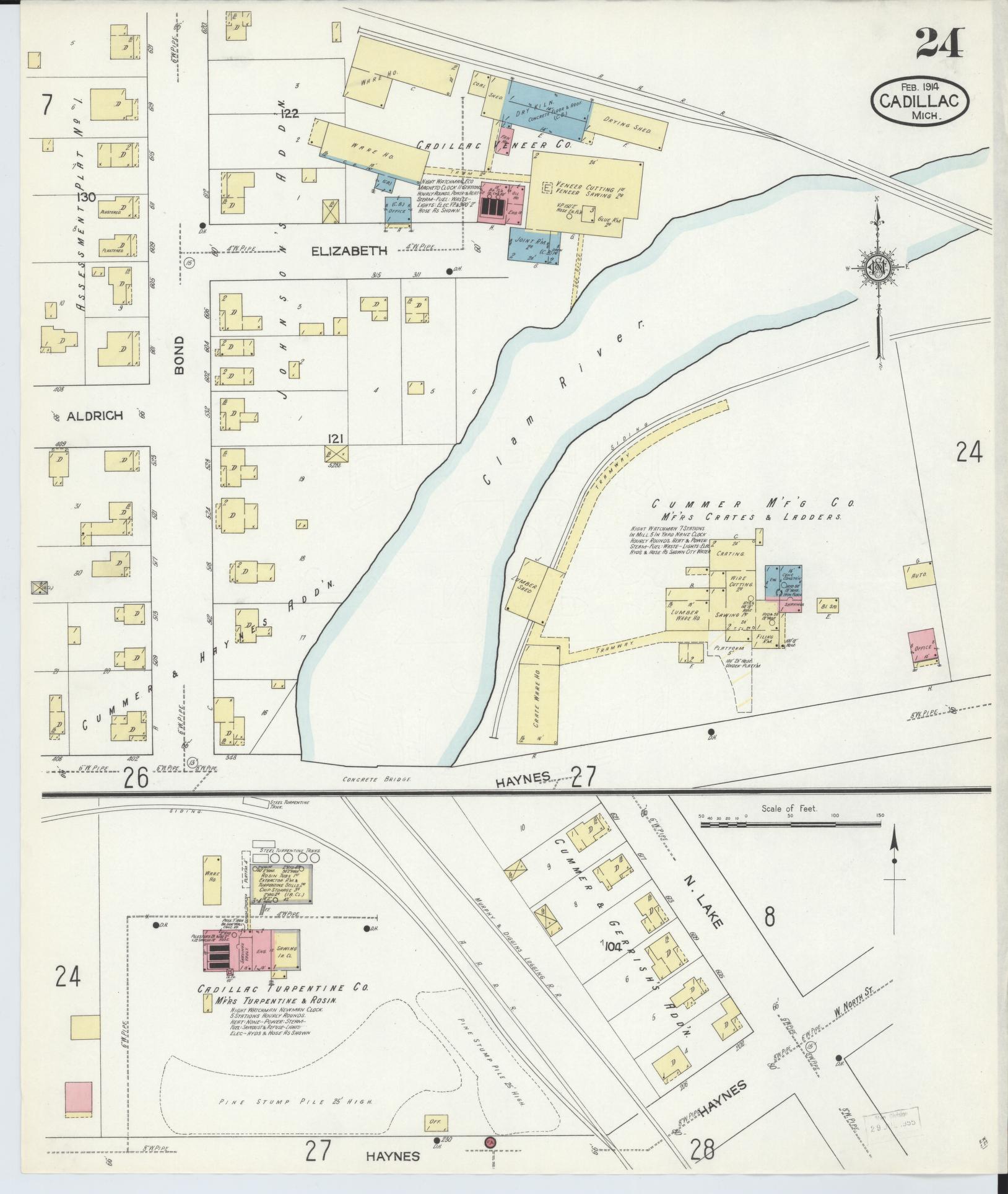 Sanborn Fire Insurance Map from Cadillac, Wexford County, Michigan (1914), Sheet #0024 - Complete Map Set gallery image, historic Sanborn map, vintage wall art, Michigan Michigan