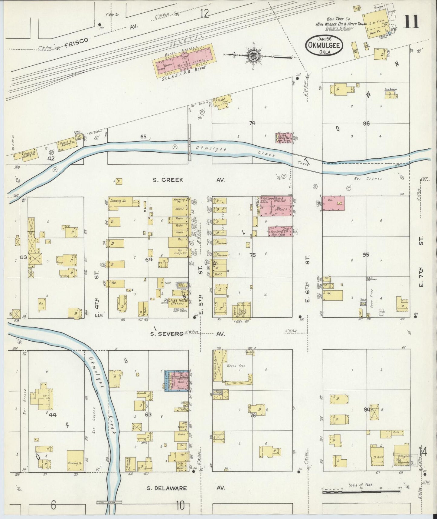 Sanborn Fire Insurance Map from Okmulgee, Okmulgee County, Oklahoma (1916), Sheet #0011 - Complete Map Set gallery image, historic Sanborn map, vintage wall art, Oklahoma Oklahoma