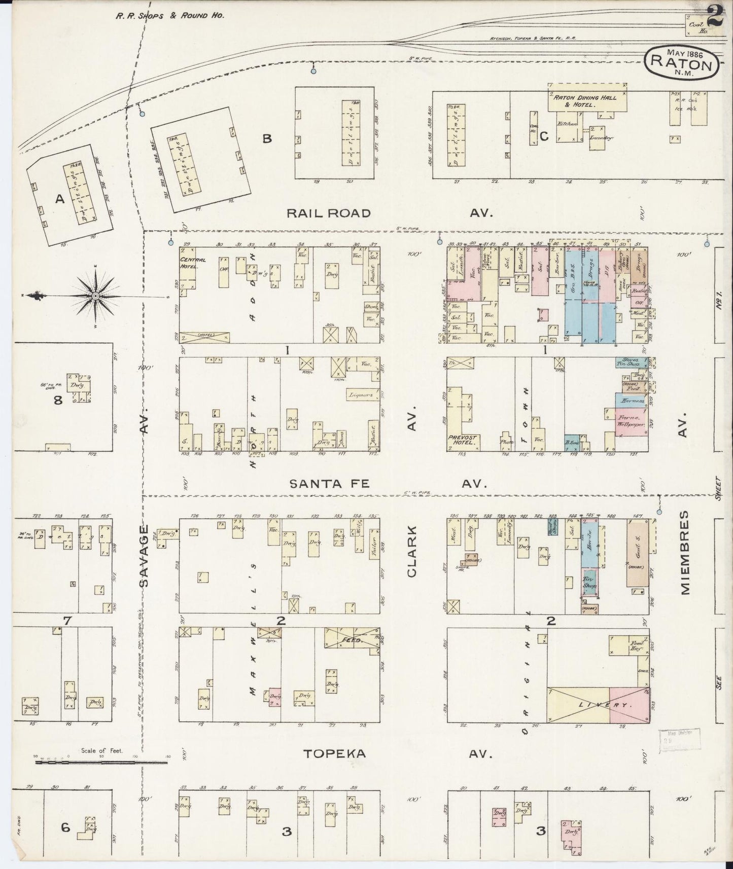 Sanborn Fire Insurance Map from Raton, Colfax County, New Mexico (1886), Sheet #0002 - Historic Sanborn Fire Insurance Map Print, vintage old map wall art, antique decor, genealogy gift, New Mexico New Mexico map