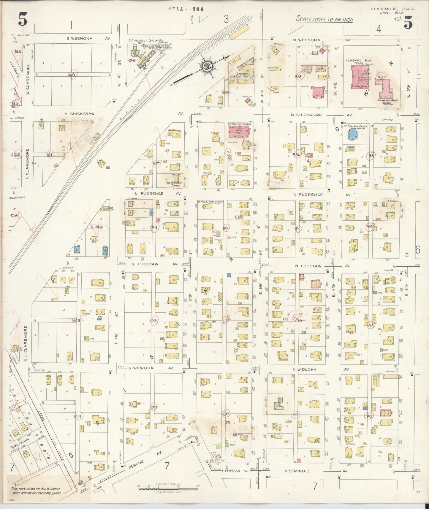 Sanborn Fire Insurance Map from Claremore, Rogers County, Oklahoma (1940), Sheet #0005 - Complete Map Set gallery image, historic Sanborn map, vintage wall art, Oklahoma Oklahoma