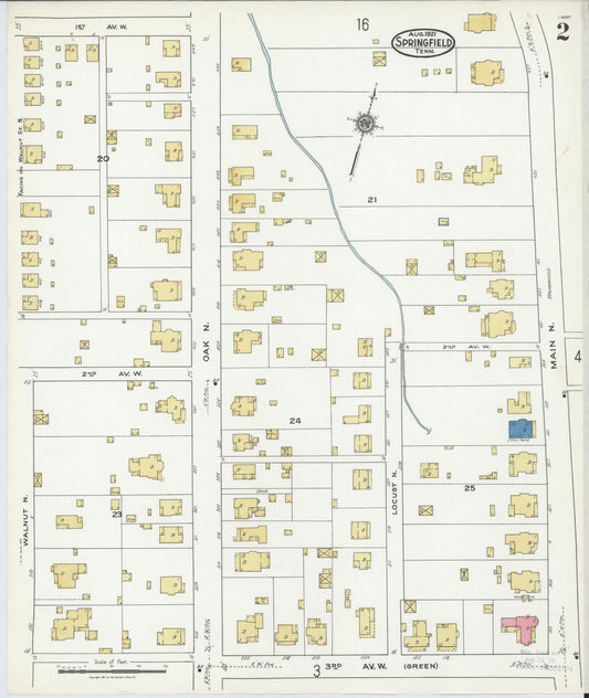Sanborn Fire Insurance Map from Springfield, Robertson County, Tennessee (1921), Sheet #0002 - Historic Sanborn Fire Insurance Map Print, vintage old map wall art, antique decor, genealogy gift, Tennessee Tennessee map