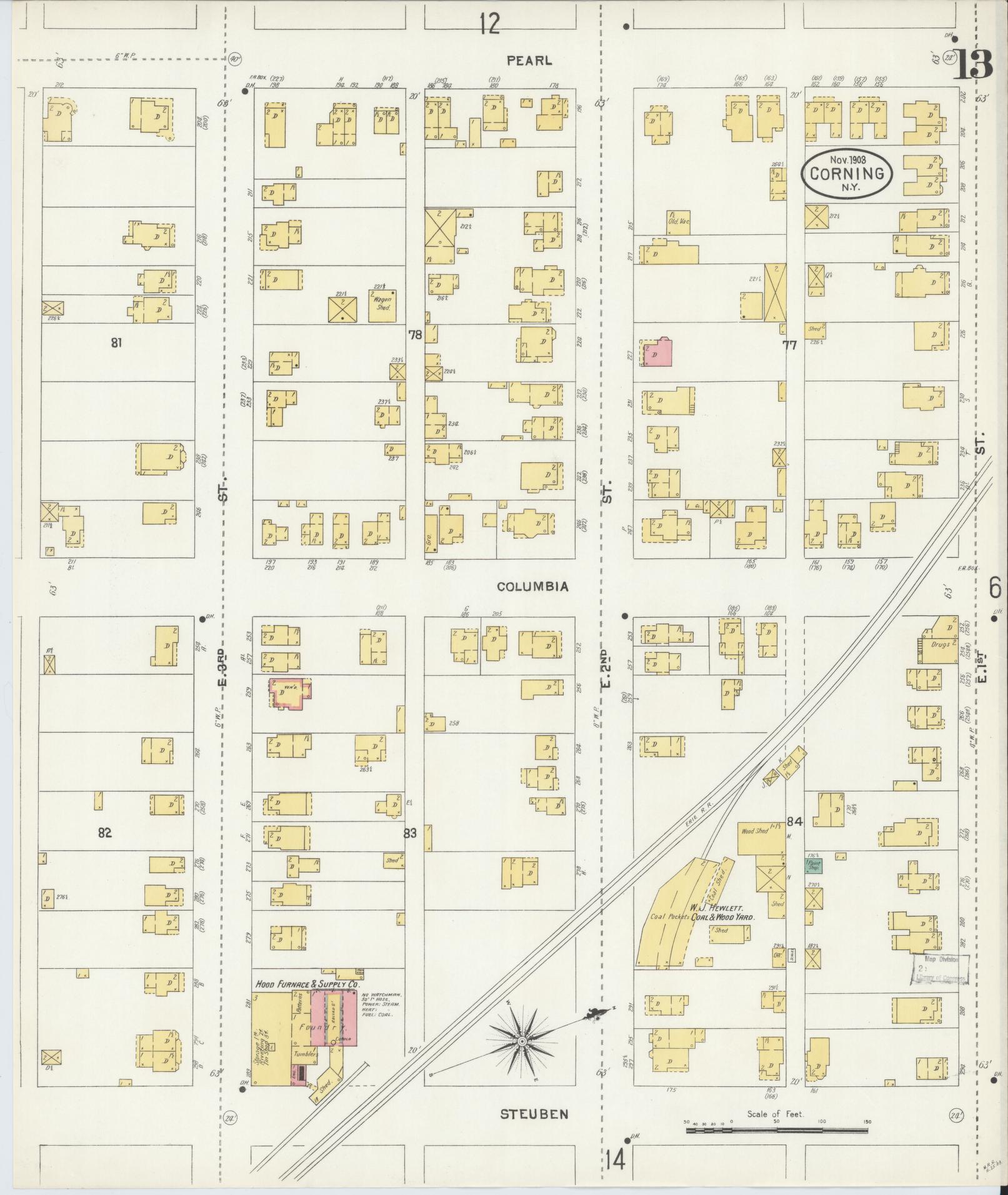 Sanborn Fire Insurance Map from Corning, Steuben County, New York (1903), Sheet #0013 - Complete Map Set gallery image, historic Sanborn map, vintage wall art, New York New York