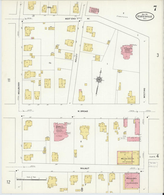 Sanborn Fire Insurance Map from Statesville, Iredell County, North Carolina (1911), Sheet #0007 - Historic Sanborn Fire Insurance Map Print, vintage old map wall art, antique decor, genealogy gift, North Carolina North Carolina map