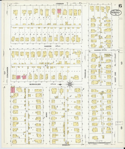 Sanborn Fire Insurance Map from Moberly, Randolph County, Missouri (1909), Sheet #0006 - Complete Map Set gallery image, historic Sanborn map, vintage wall art, Missouri Missouri