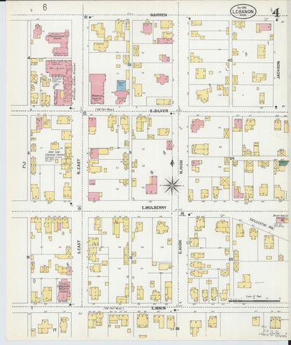 Sanborn Fire Insurance Map from Lebanon, Warren County, Ohio (1901), Sheet #0004 - Historic Sanborn Fire Insurance Map Print, vintage old map wall art, antique decor, genealogy gift, Ohio Ohio map