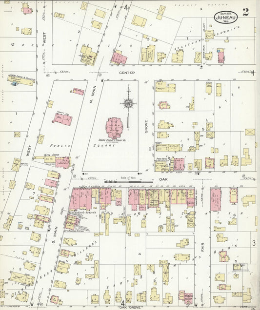 Sanborn Fire Insurance Map from Juneau, Dodge County, Wisconsin (1914), Sheet #0002 - Historic Sanborn Fire Insurance Map Print, vintage old map wall art, antique decor, genealogy gift, Wisconsin Wisconsin map