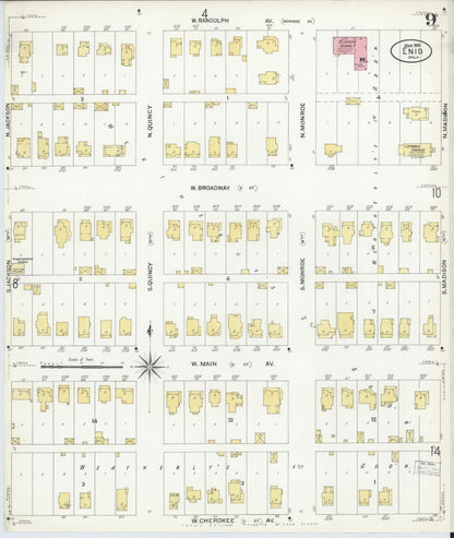 Sanborn Fire Insurance Map from Enid, Garfield County, Oklahoma (1908), Sheet #0009 - Complete Map Set gallery image, historic Sanborn map, vintage wall art, Oklahoma Oklahoma