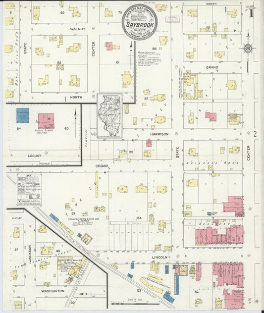 Sanborn Fire Insurance Map from Saybrook, McLean County, Illinois (1913), Sheet #0001 - Historic Sanborn Fire Insurance Map Print, vintage old map wall art, antique decor, genealogy gift, Illinois Illinois map